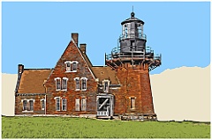 Early Dawn Block Island Light with Its Gothic Architecture in Rh